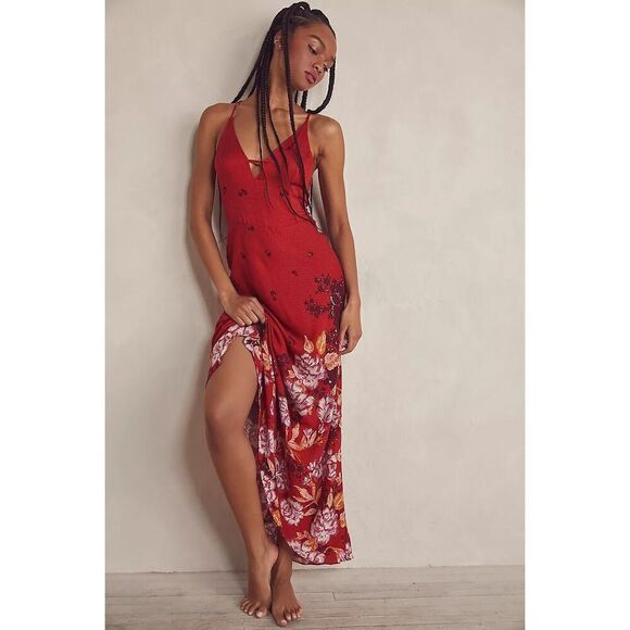 Free People Get To You Printed Maxi Slip Size M - Picture 1 of 7